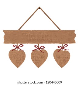Decorative wood frame sign with texture and hearts, love concept, vector illustration