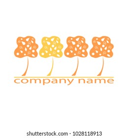 Decorative wood. Logo of the trees is orange. Company name.
