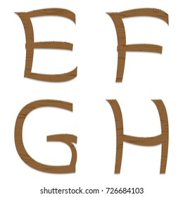 Decorative wooden Alphabet, capital letter E, F, G, H with shadow