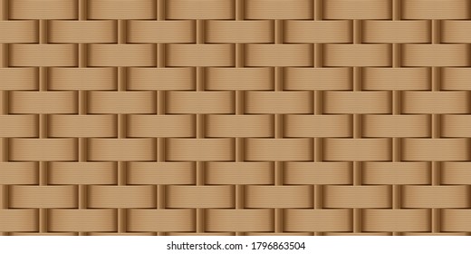 Decorative Wooden Textured Basket Weaving Background. Seamless Woven Vector Pattern