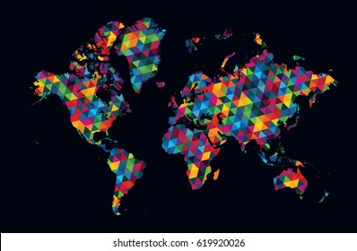 Decorative world map modern geometric pattern on dark background