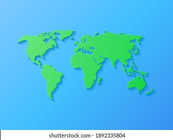 Decorative world map with shadow. Vector illustration.