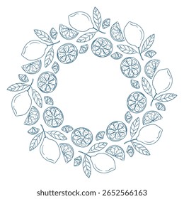 Design de coroa decorativa com limões e limões em um fundo branco, ideal para decoração sazonal ou temas culinários