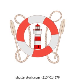 decorative wreath with lighthouse on the white background