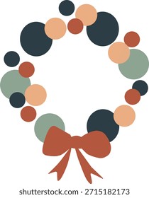 Decorative wreath made of multicolor circles with a red bow for celebration and holiday decor