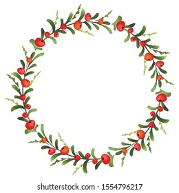 Decorative wreath with red berries. Christmas wreath. Frame with berries. Vector illustration.