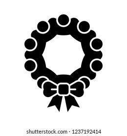 decorative wreath ribbon bow Christmas solid icon.
