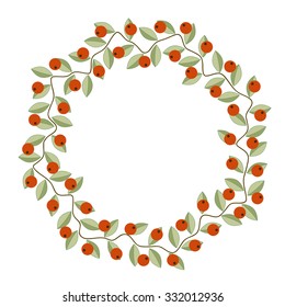 Decorative wreath ripe red berries, green leaves