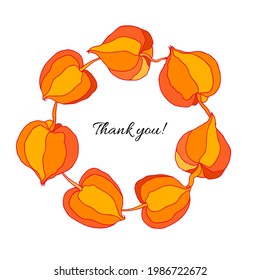 Decorative wreath, round frame Physalis hand drawn doodle vector sketch isolated on white background, botanical berry, Organic healthy food ingredient illustration for healthy market, restaurant menu