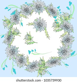Decorative wreath of spring flowers, set of flowers and buds. Vector drawing for the design of postcards, posters, invitations, advertising, stickers, advertising.