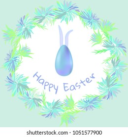 Decorative wreath of spring flowers, text - Happy Easter. Vector drawing for the design of postcards, posters, invitations, advertising, stickers, advertising.
