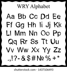 Decorative Wry Alphabet. Digital Lettering. Latin letters. Hand drawn alphabet