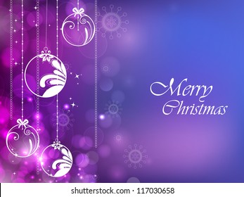 Decorative Xmas balls on shiny snowflakes background for Merry Christmas festival. EPS 10.