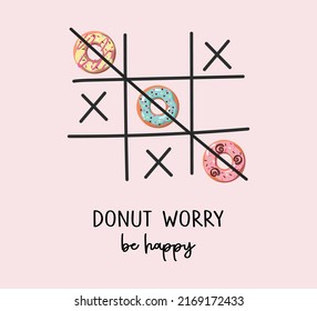 Decorative XOXO Game Illustration with Donuts, Vector Design for Fashion and Poster Prints, Sticker, Wall Art, Phone Case, Donut 