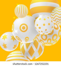 decorative yellow 3D balls, vector illustration on yellow background