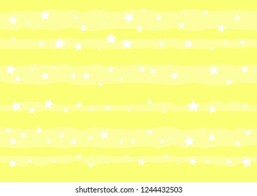 Decorative yellow background with white stripes and stars for decoration, poster, banner, greeting card, postcard, advertising, packaging, cover