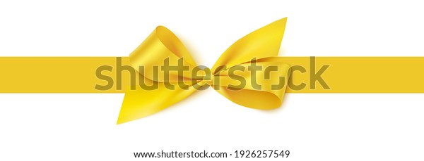 Decorative\
yellow bow with horizontal yellow ribbon isolated on white\
background. Vector stock\
illustration.	