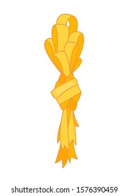 Decorative yellow bow with ribbon. Vector bow for page decor isolated. Girl bows on hair or gifts decorating. Isolated vector on white background