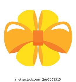 Decorative yellow flower bow with orange center band and petal design for gift decoration Vector illustration