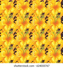 Decorative yellow flowers. Vector seamless background pattern #2