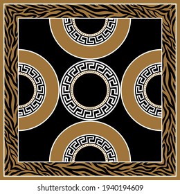Decorative zebra pattern of greek motif on a black background.EPS10 Illustration.
