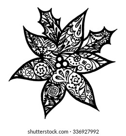 Decorative zen tangle boho christmas flower hand drawn detailed sketch vector tattoo for t-shirt