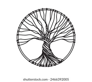 Decorative zentangle tree of life. circle Element for coloring t-shirt, books, prints. Vector illustration