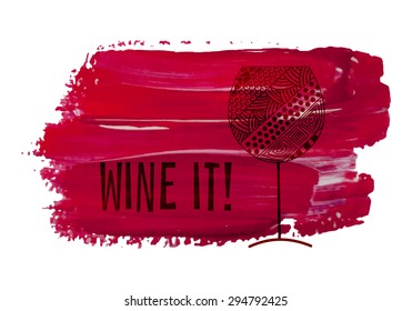 Decorative zentangle wine glass on red acrylic stain.