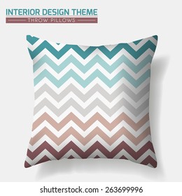 Decorative Zig Zag Throw Pillow design template. Original pattern in pastel colors is masked. Modern interior design element. Creative Sofa Toss Pillow. Vector design is layered, editable 