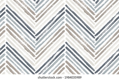 Decorative zigzag interior print vector seamless pattern. Ink brushstrokes geometric stripes. Hand drawn paint texture zig zag chevron ornament. Watercolor textile print seamless design.