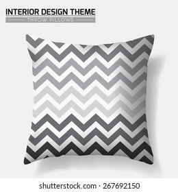 Decorative ZigZag Throw Pillow in Grey shades design template. Original geometric pattern is masked. Modern interior design element. Creative Sofa Toss Pillow. Vector design is layered editable 