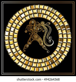 Decorative zodiac sign Aquarius. Horoscope and astrology (astronomy)-symbol. Vector illustration.