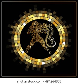 Decorative zodiac sign Aquarius. Horoscope and astrology (astronomy)-symbol. Vector illustration.