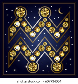 Decorative zodiac sign Aquarius. Horoscope and astrology (astronomy)-symbol. Suitable for invitation, flyer, sticker, poster, banner, card, label, cover, web. Vector illustration.