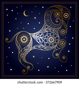 Decorative zodiac sign Aries in floral style. Horoscope and astrology (astronomy)-symbol. Vector illustration.