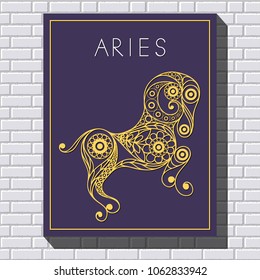Decorative zodiac sign Aries. Horoscope and astrology (astronomy)-symbol. Vector illustration.