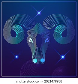 Decorative zodiac sign Aries. Horoscope and astrology (astronomy)-symbol. Vector illustration.