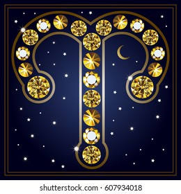 Decorative zodiac sign Aries. Horoscope and astrology (astronomy)-symbol. Suitable for invitation, flyer, sticker, poster, banner, card, label, cover, web. Vector illustration.