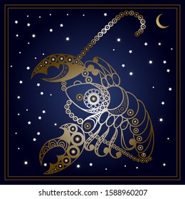 Decorative zodiac sign Cancer. Horoscope and astrology (astronomy)-symbol. Vector illustration.