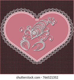 Decorative zodiac sign Cancer. Horoscope and astrology (astronomy)-symbol. Lace heart-concept of love for Valentine's day. Vector illustration.