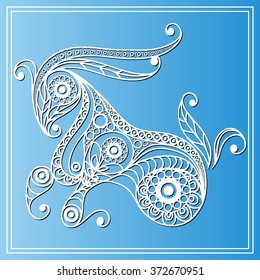 Decorative zodiac sign Capricorn in floral style. Horoscope and astrology (astronomy)-symbol. Vector illustration.