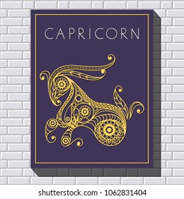 Decorative zodiac sign Capricorn. Horoscope and astrology (astronomy)-symbol. Vector illustration.