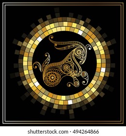 Decorative zodiac sign Capricorn. Horoscope and astrology (astronomy)-symbol. Vector illustration.