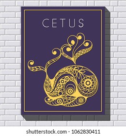 Decorative zodiac sign Cetus (Cet). Horoscope and astrology (astronomy)-symbol. Vector illustration.