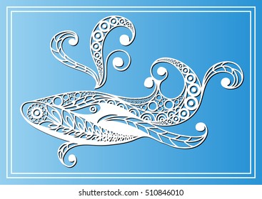 Decorative zodiac sign Cetus, Cet. Horoscope and astrology, astronomy -symbol. Vector illustration.