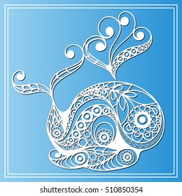 Decorative zodiac sign Cetus, Cet . Horoscope and astrology, astronomy -symbol. Vector illustration.