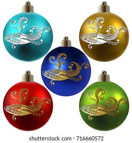 Decorative zodiac sign Cetus (Cet). Horoscope and astrology (astronomy)-symbol. Christmas ball. New Year's design. Vector illustration.