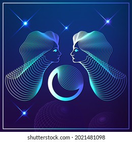 Decorative zodiac sign Gemini. Horoscope and astrology (astronomy)-symbol. Vector illustration.