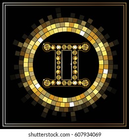 Decorative zodiac sign Gemini. Horoscope and astrology (astronomy)-symbol. Suitable for invitation, flyer, sticker, poster, banner, card, label, cover, web. Vector illustration.
