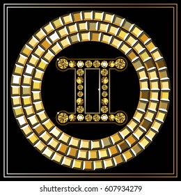 Decorative zodiac sign Gemini. Horoscope and astrology (astronomy)-symbol. Suitable for invitation, flyer, sticker, poster, banner, card, label, cover, web. Vector illustration.